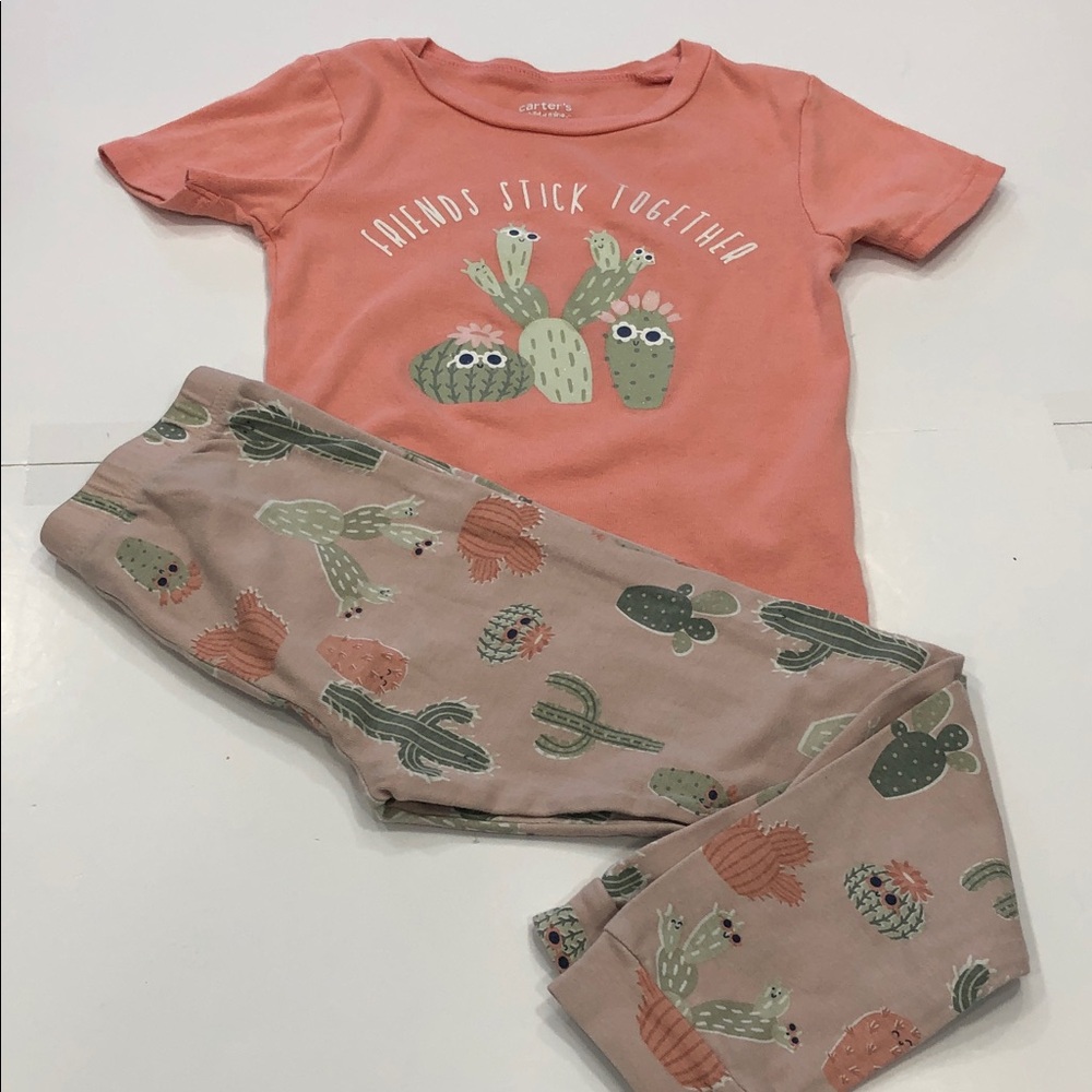 Carter’s Girls 2-Piece Pyjama Set | Coral Pink Cactus Print Cotton PJs | Size 6